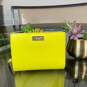Kate Spade Cara Newberry Lane Wallet In Neon Yellow Saffiano Leather